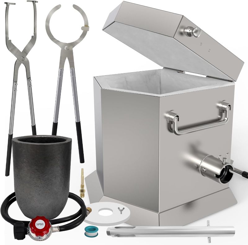 Photo 1 of CANALHOUT 7KG/15lbs Propane Melting Furnace Kit with Two Tongs and Crucible, All New Kiln Metal Foundry Furnace Smelting Gold Silver Copper Aluminum, Metal...