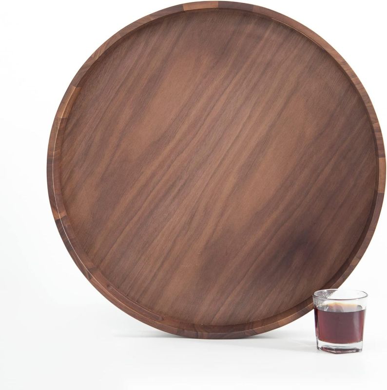 Photo 1 of Premium Walnut Extra Large Round Serving Tray | 20INCH | Giant Serving Wood Trays For Big Ottoman Kitchen Counter Decorative Organizer | Huge Serveware Tray Cheese Tray | Heavy Duty Coffee Table Trays