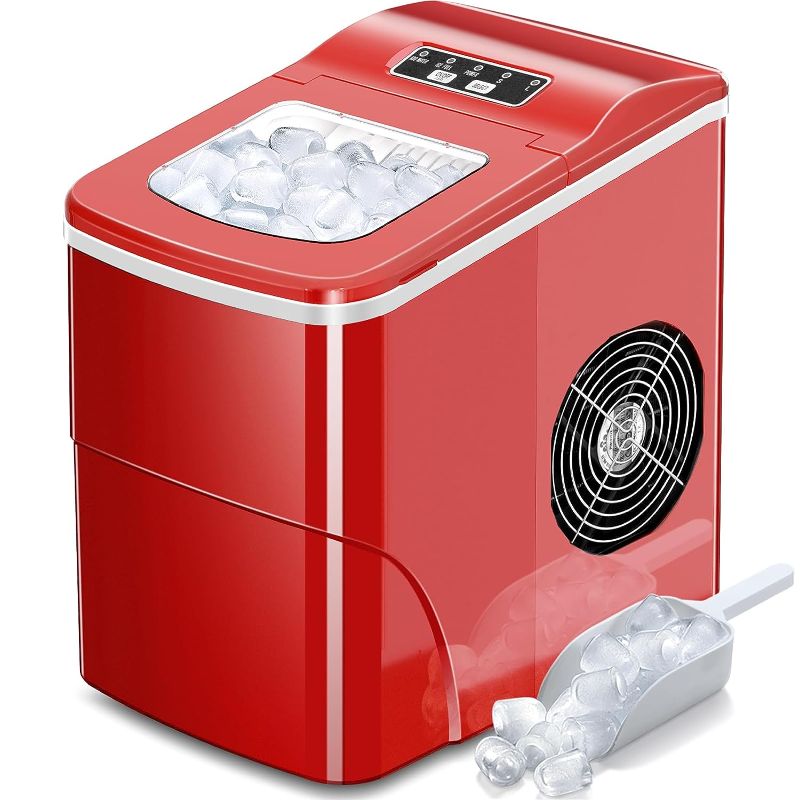 Photo 1 of AGLUCKY Ice Makers Countertop with Self-Cleaning, 26.5lbs/24hrs, 9 Cubes Ready in 6~8Mins, Portable Ice Machine with 2 Sizes Bullet Ice/Ice Scoop/Basket for Home/Kitchen/Office/Bar/Party, Red