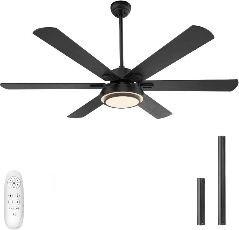 Photo 1 of warmiplanet Ceiling Fan with Lights Remote Control, 62 Inch, Black, DC Motor (6-Blades)