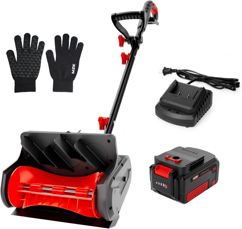 Photo 1 of MZK 20V 13-Inch Cordless Snow Shovel with Battery, Charger, Directional Plate - Battery Powered Snow Thrower