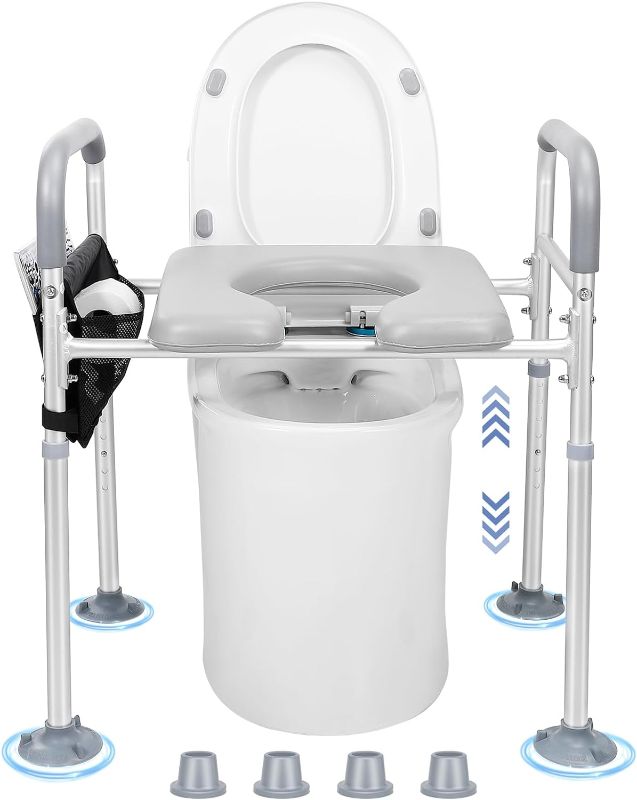 Photo 1 of Adjustable Raised Toilet Seat with Handles - Elevated Toilet Seat Riser, Padded Handicap Toilet Seat with Storage Pouch, Toilet Seat Risers for Seniors, Pregnant and Handicap