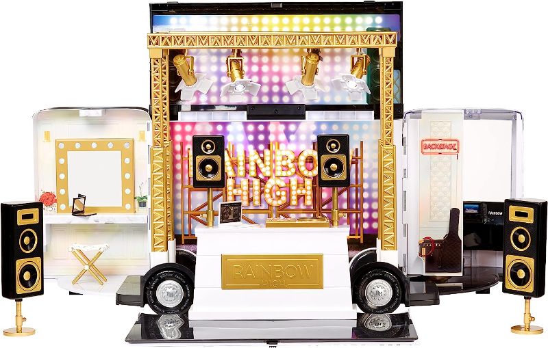 Photo 1 of ainbow High Rainbow Vision World Tour Bus & Stage. 4-in-1 Light-Up Play Deluxe Toy Playset Including DJ Booth and Accessories for 360 Degrees Play, Great Gift for Kids 6-12 Years Old & Collectors