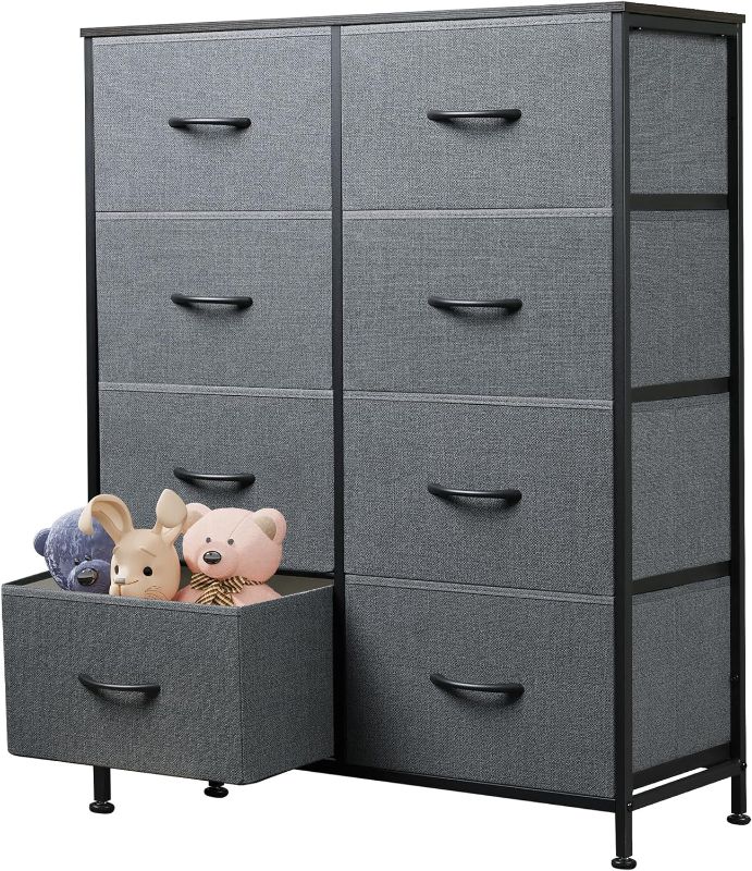 Photo 1 of WLIVE Fabric Dresser for Bedroom, Tall Dresser with 8 Drawers, Storage Tower with Fabric Bins, Double Dresser, Chest of Drawers for Closet, Living Room, Hallway, Dark Gray