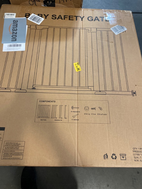 Photo 2 of Cumbor 46" Auto Close Safety Baby Gate, Extra Tall and Wide Child Gate, Easy Walk Thru Durability Dog Gate for House, Stairs, Doorways. Includes 4 Wall.