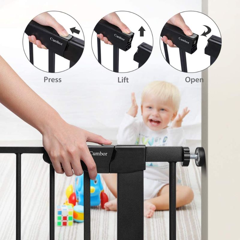 Photo 1 of Cumbor 46" Auto Close Safety Baby Gate, Extra Tall and Wide Child Gate, Easy Walk Thru Durability Dog Gate for House, Stairs, Doorways. Includes 4 Wall.