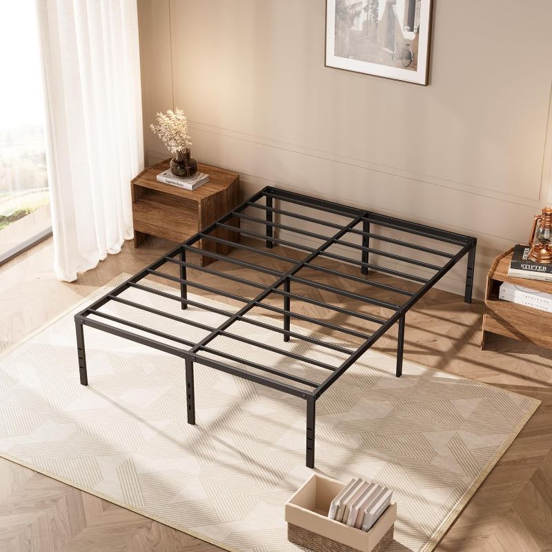Photo 1 of Bed Frame Queen Size No Box Spring Needed,18 Inch High Heavy Duty Platform Queen Metal Bed Frame, Steel Slat Support, Noise Free, Easy Assembly Black Bed Frame Queen