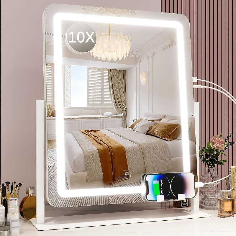 Photo 1 of LED Makeup Mirror, Large Lighted Mirror with Smart Touch 3 Colors Dimmable, Light Up Mirror for Makeup Desk, Bedroom, Dressing Room Tabletop, White