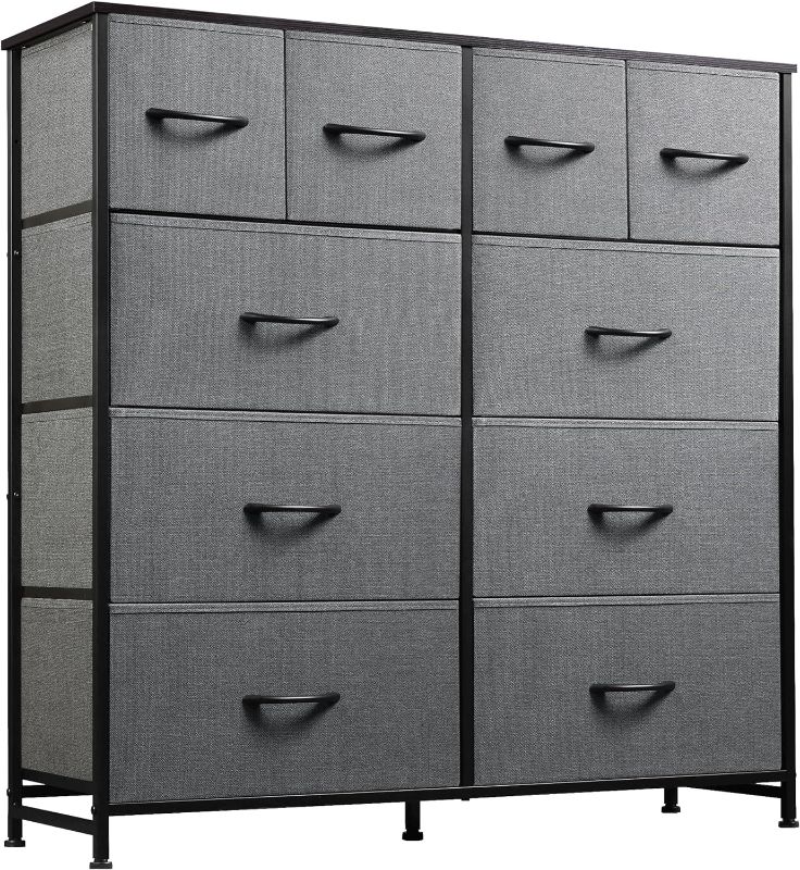 Photo 1 of WLIVE Fabric Dresser for Bedroom, Storage Drawer Unit, Dresser with 10 Deep Drawers for Office, College Dorm, Dark Grey