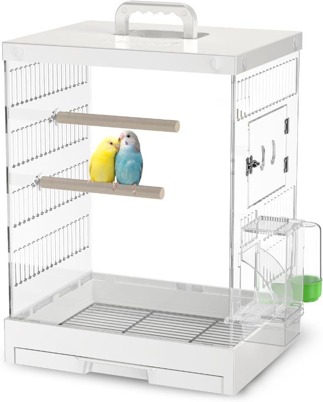 Photo 1 of Portable Travel Bird cage,Transparent Parrot Bird cage Medium Small Bird Cage(White)