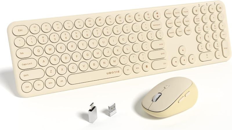 Photo 1 of Wireless Keyboards and Mouse, Quiet Scissor Switches Slim Keyboards Mice Set, Silent Full Size 111 Round Keycaps with Adjustable DPI Mouse, Power On/Off Button for PC Laptop (Light Khaki)