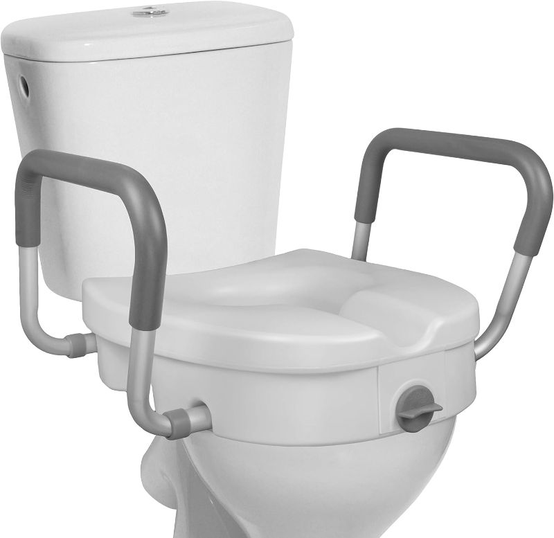 Photo 1 of RMS Raised Toilet Seat - 5 Inch Elevated Riser with Adjustable Padded Arms - Toilet Safety Seat for Elongated or Standard Commode