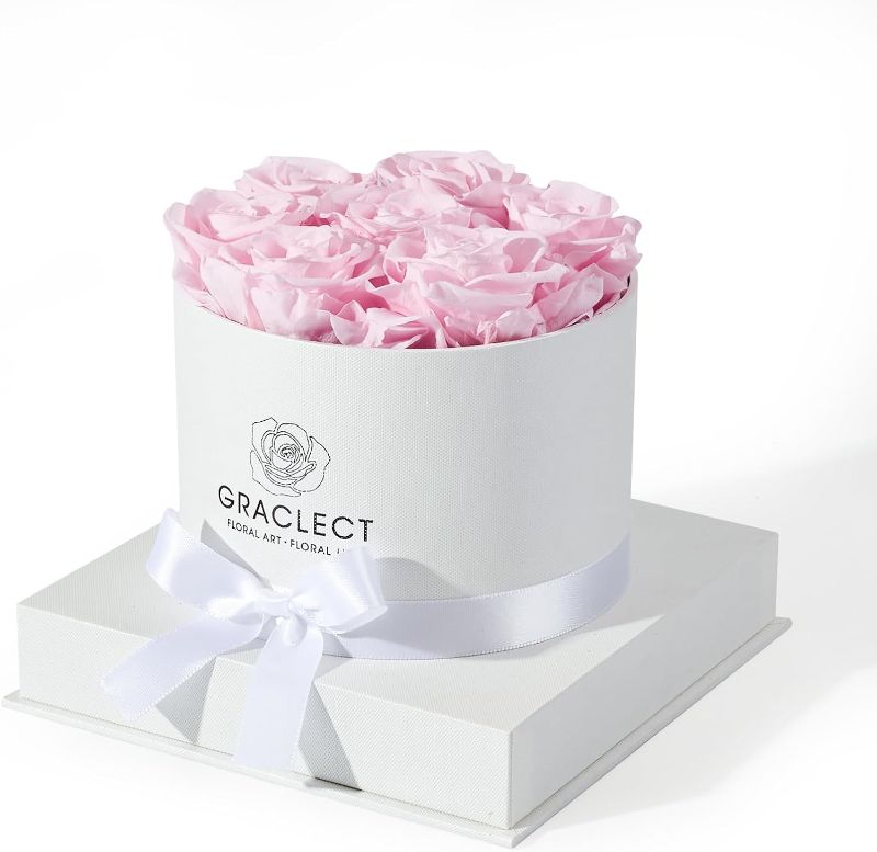 Photo 1 of Graclect 7-Piece Preserved Roses in a Box for Delivery Prime - Forever Flowers - Immortal Roses Birthday Gifts for Her - Christmas Valentines Day Gifts for for Mom/Girlfriend/Wife/Grandma - Pink