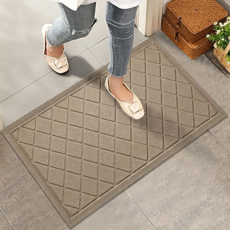 Photo 1 of HIYARD Durable Front Door Mat, Absorbent Muddy Dirt Resist Welcome Door Mats Outdoor Indoor, Heavy Duty Easy Clean, Non-Slip Rubber Backing Low Profile Doormat for Entryway, 30×17, Beige