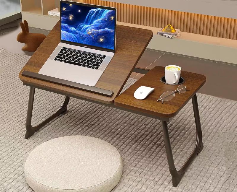 Photo 1 of Laptop Desk for Bed,Asltoy Laptop Bed Tray Table,Foldable Lap Desk Stand Notebook Desk Adjustable Laptop Table for Bed Portable Notebook Bed Tray Lap Tablet with Cup Holder (Black Walnut)