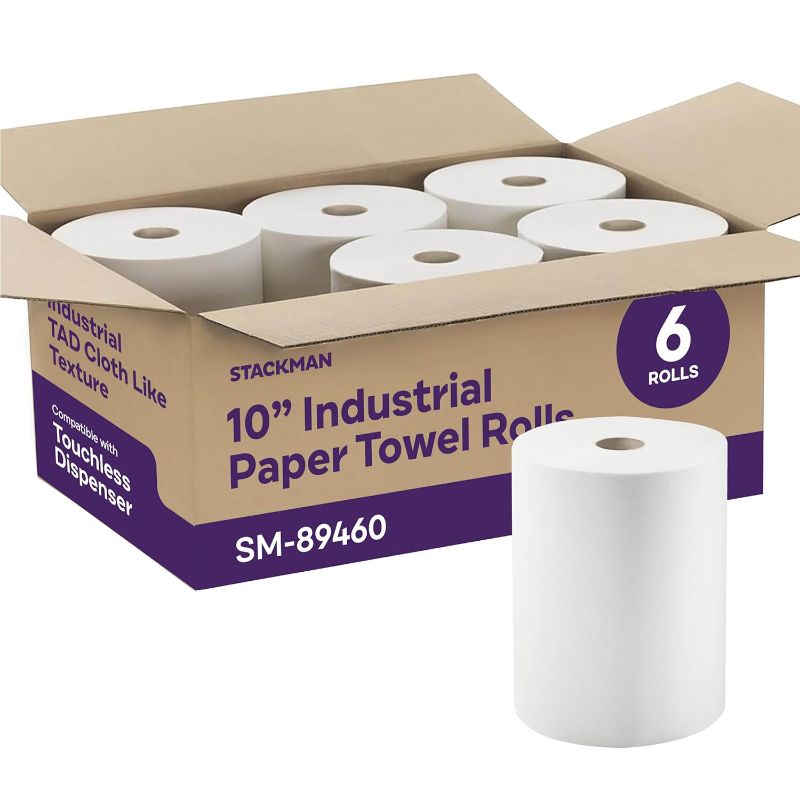 Photo 1 of Industrial Paper Towels 10 x 800 White Roll Towels High Capacity Premium Quality (TAD Fabric Cloth Like Texture) Fits Touchless Automatic Commercial Towel Dispenser (Packed 6 Rolls)