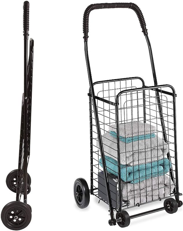Photo 1 of DMI Utility Cart with Wheels to be used for Shopping, Grocery, Laundry and Stair Climber Cart, Weighs 7.5 Pounds but holds up to 90 Pounds, Compact and Foldable, Black