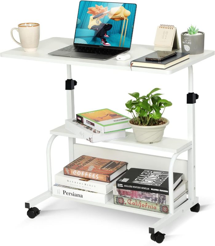 Photo 1 of Laptop Desk Adjustable Standing Home Office Desks for Small Spaces, Bedrooms, 31.5" White Uplift Student Study Mobile Rolling Computer Work Portable Table on Wheels