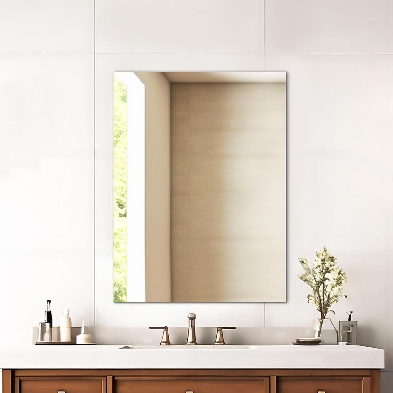 Photo 1 of Mirrorons Frameless Mirror, Wall Mirror 18" x 24", Modern Rectangle Bathroom Mirrors for Wall with Polished Edge, Hangs Horizontally or Vertically. Entryways, Bathroom, Gym.