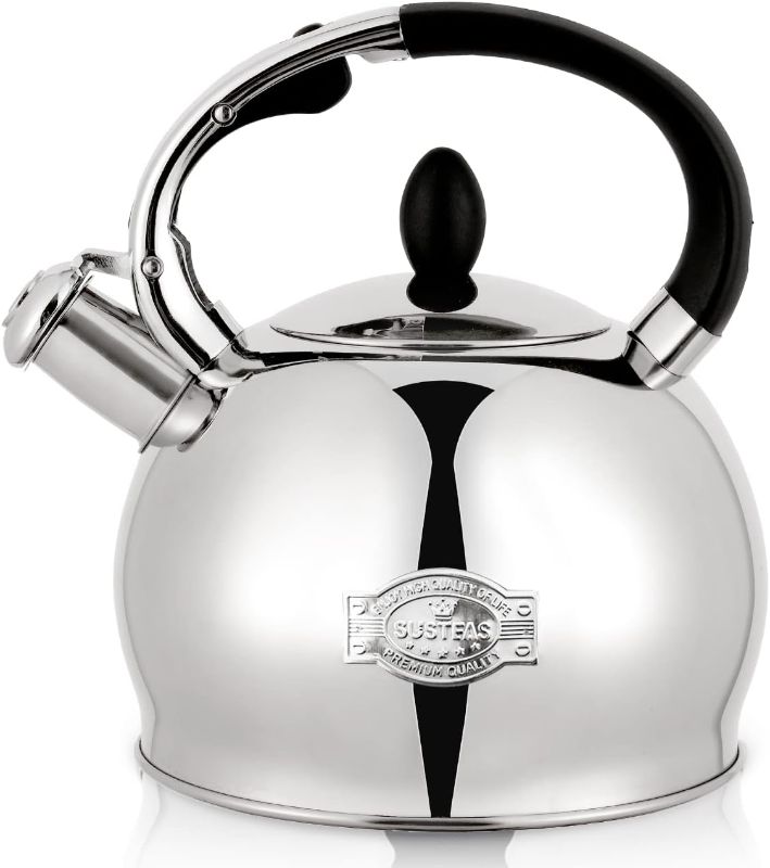 Photo 1 of SUSTEAS Stove Top Whistling Tea Kettle - Food Grade Stainless Steel Teakettle Teapot with Cool Touch Ergonomic Handle,1 Free Silicone Pinch Mitt Included,2.64 Quart(SILVER)