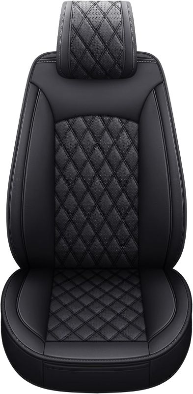 Photo 1 of OMOKA AUTO Front Car Seat Covers with Waterproof Faux Leather Universal for Sedan SUV Truck Fit for Sportage Altima Maxima Xterra NIRO Optima Forte Soul Rio Sentra (2 PCS Front/Black)