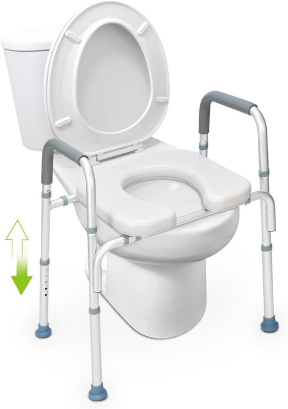 Photo 1 of OasisSpace Raised Toilet Seat with handles-300lbs Heavy Duty Commode Chair with Safety Frame, Adjustable Stand Alone Elongated risers with arms for Elderly, Handicap, Disabled
