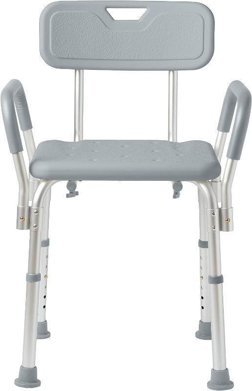 Photo 1 of Shower Chair with Back and Padded Arms, Bath Seat with Removable Back, Supports up to 350 lbs, Gray