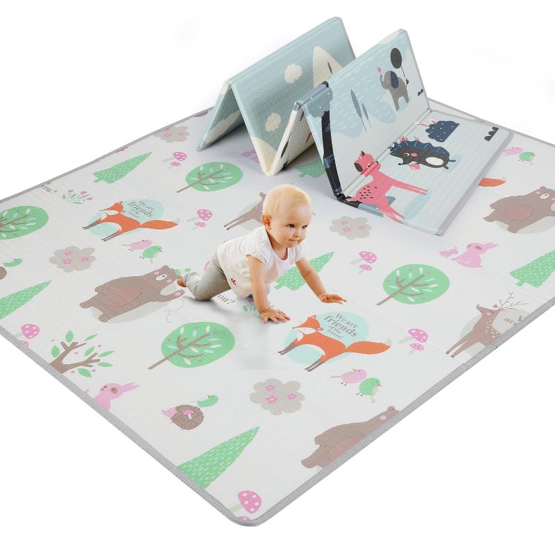 Photo 1 of Baby Play Mat 71" x 59", Foldable Baby Play Mats for Floor, Reversible Waterproof Foam Playmat for Babies and Toddlers, Large Non-Slip Baby Crawling Mat with Travel Bag
