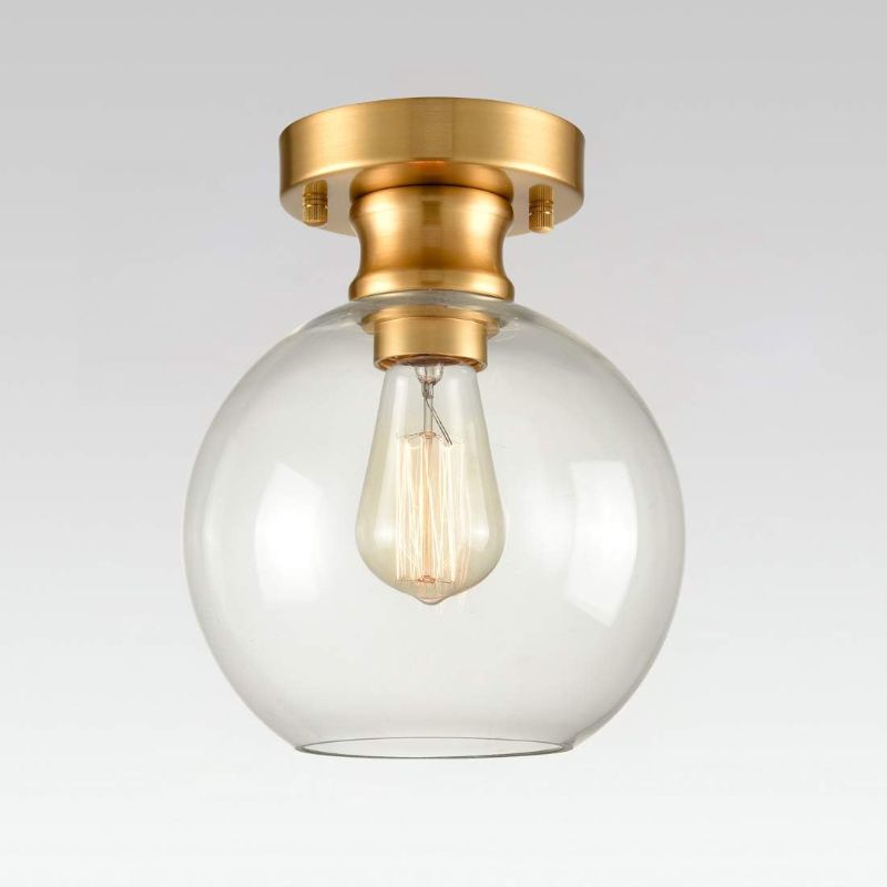 Photo 1 of Gold Ceiling Light Fixture Flush Mount with Globe Clear Glass Shade 7.87" for Living Room Bedroom Hallway