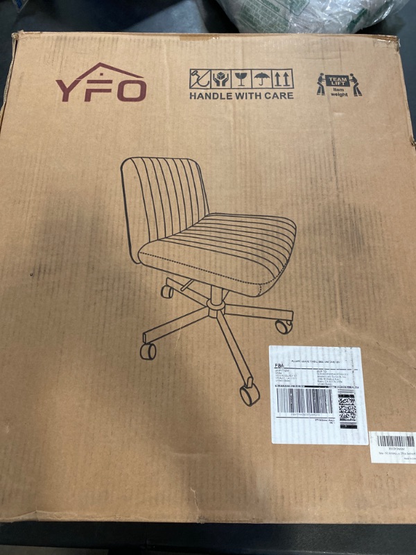 Photo 2 of YFO Criss Cross Armless Home Office Chair with Replaceable Wheels/Fixed Base and Back Support for Living Room, Wide Seat Adjustable Legged Swivel Chair, Comfy Linen Computer Chair for Vanity, Beige