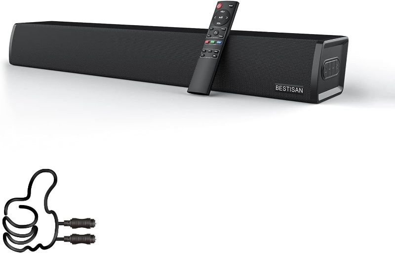 Photo 1 of Bestisan Sound Bar, Home Audio TV Soundbar Speaker, Wireless Bluetooth 5.0 Soundbars for TV/PC/Projectors, Opt/Coax/Aux/USB,(24 Inch, 3 EQ Modes, 3D Surround Sound)