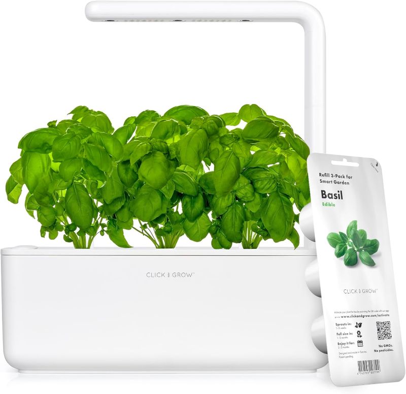 Photo 1 of Click & Grow Indoor Herb Garden Kit with Grow Light | Smart Garden for Home Kitchen Windowsill | Easier Than Hydroponics Growing System | Vegetable Gardening Starter (3 Basil Pods Included), White