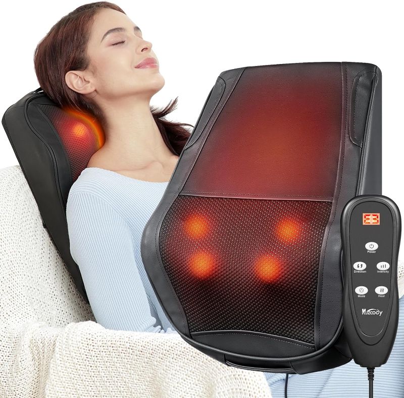 Photo 1 of Muzcody Back Massager with Heat, Shiatsu Neck & Back Massager Pillow for Pain Relief, 3D Kneading Massage Cushion for Back, Neck, Shoulder, Leg Relaxation, Ideal Gifts for Mom Dad Women Men.