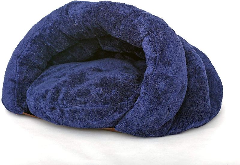 Photo 1 of Birdsong The Original Cuddle Pouch Pet Bed (Medium), Dog Cave, Burrow Dog Bed, Covered Hooded Pet Bed, Cosy, for Burrower Cats and Dogs, Blue