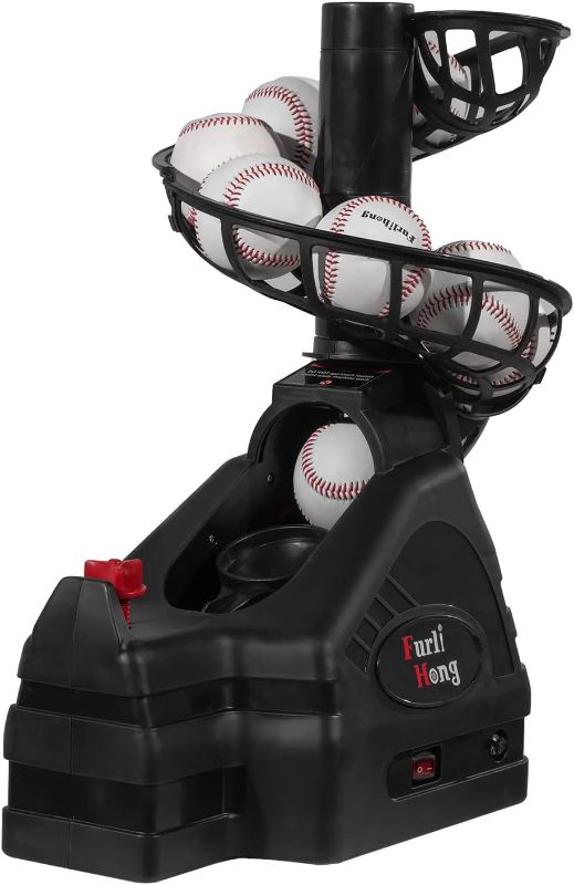 Photo 1 of Furlihong 698BH Versatile Baseball & Tennis Toss Machine for Solo Training, Powered by Battery or AC Adapter, Extendable Ball Chute, Come with Dimpled Balls, for Kids and Beginner