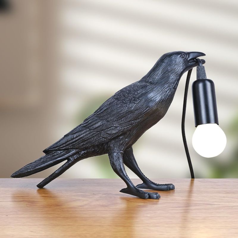 Photo 1 of  Crow Lamp Raven Light,Raven Table Lamps Crow Desk Lamp, Resin Bird Light Lamp with Bulb, Unique Black Raven Crow Decor Table Lamps Light for Bedside Bedroom Living