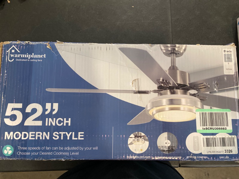 Photo 3 of warmiplanet Ceiling Fan with Lights Remote Control, 52 Inch, Brushed Nickel (5-Blades) Silver,white,Nickel