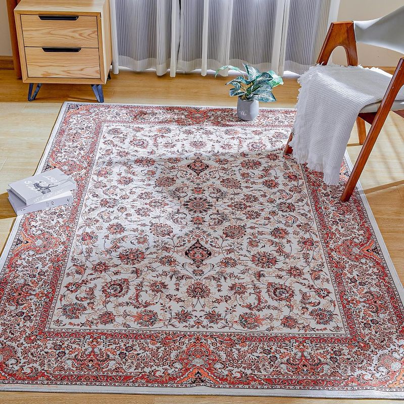 Photo 1 of Boho Vintage Area Rug - 5x7 Large Persian Washable Living Room Rug Ultra-Thin Non-Slip Non-Shedding Print Floor Carpet for Bedroom Home