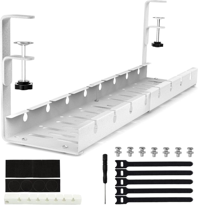 Photo 1 of Under Desk Cable Management, Adjustable Cable Organizer Stable & Durable.(White)