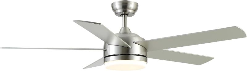 Photo 1 of YUHAO 52 inch Brushed Nickel Ceiling Fan with Lights and Remote Control,Dimmable tri-Color temperatures LED,Quiet Reversible Motor, 5 Blades Modern Ceiling Fan for Indoor.