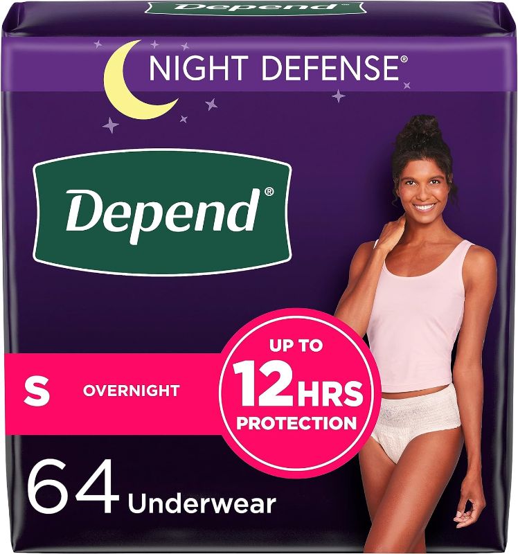 Photo 1 of Depend Night Defense Adult Incontinence & Postpartum Bladder Leak Underwear for Women, Disposable, Overnight, Large, Blush, 64 Count (4 Packs of 16),...