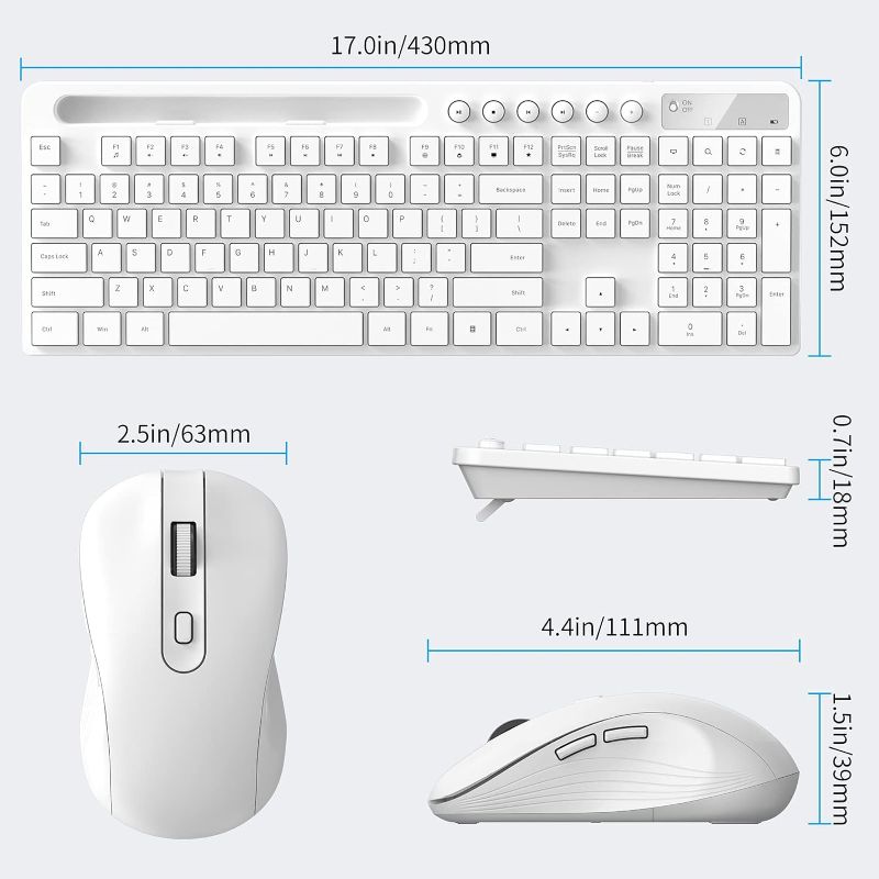Photo 1 of Wireless Keyboard and Mouse Combo, MARVO 2.4G Ergonomic Wireless Computer Keyboard with Phone Tablet Holder, Silent Mouse with 6 Button, Compatible with MacBook, Windows (White)