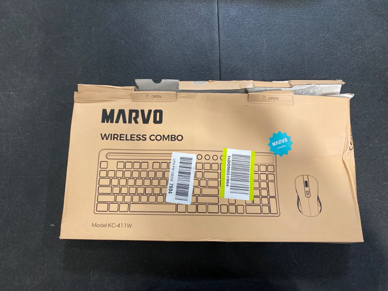 Photo 3 of Wireless Keyboard and Mouse Combo, MARVO 2.4G Ergonomic Wireless Computer Keyboard with Phone Tablet Holder, Silent Mouse with 6 Button, Compatible with MacBook, Windows (White)
