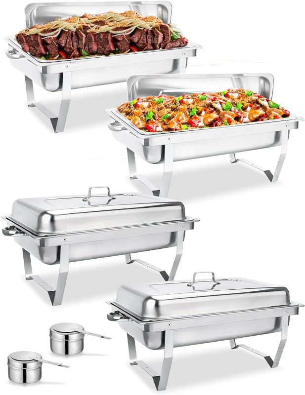 Photo 1 of Granvell Rectangular Chafing Dish Buffet Set, Catering Food Warmer for Parties, Wedding, Birthday, Christmas, Chafing Server Dish, 8QT Water Pan, 4 Pack