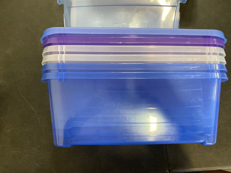 Photo 2 of  6 Life Story 14 Quart Plastic Stackable Storage Boxes Container (6 Pack)  Plastic Stackable Organization Storage Box Container (6 Pack)2 clear 2 blue and 2 purple
