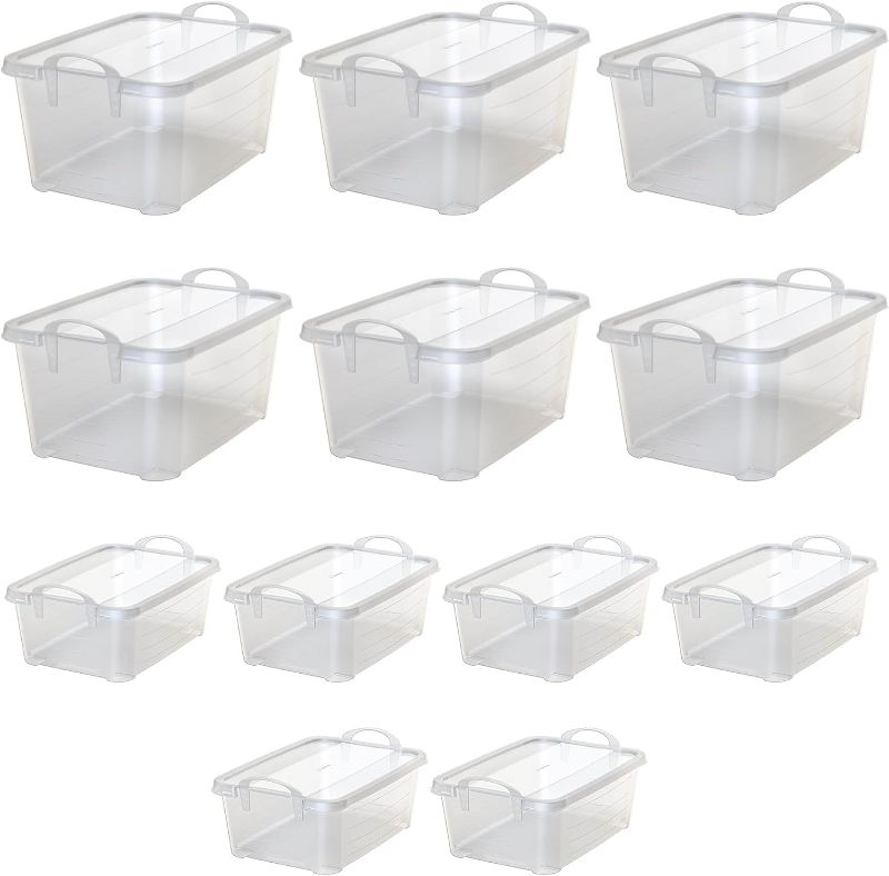 Photo 1 of  6 Life Story 14 Quart Plastic Stackable Storage Boxes Container (6 Pack)  Plastic Stackable Organization Storage Box Container (6 Pack)2 clear 2 blue and 2 purple
