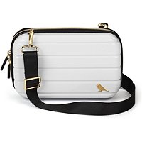 Photo 1 of    White Mini Molded Hard Case - White Mini Molded Hard Case by Kestrel with black trim and adjustable crossbody strap, gold-tone hardware. Features Gold-tone hardware with black trim Rubber branded zipper pullers Spacious main compartment for essentials 