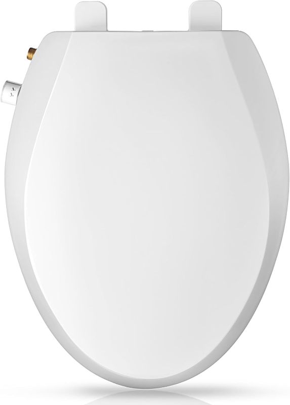 Photo 1 of Clirass Elongated Bidet Toilet Seat with Quiet-Close, Non-Electric Bidet Toilet Seat with Self Cleaning Dual Nozzles, Fit Elongated Toilet Seat, White Bidet Attachment with Brass inlet
