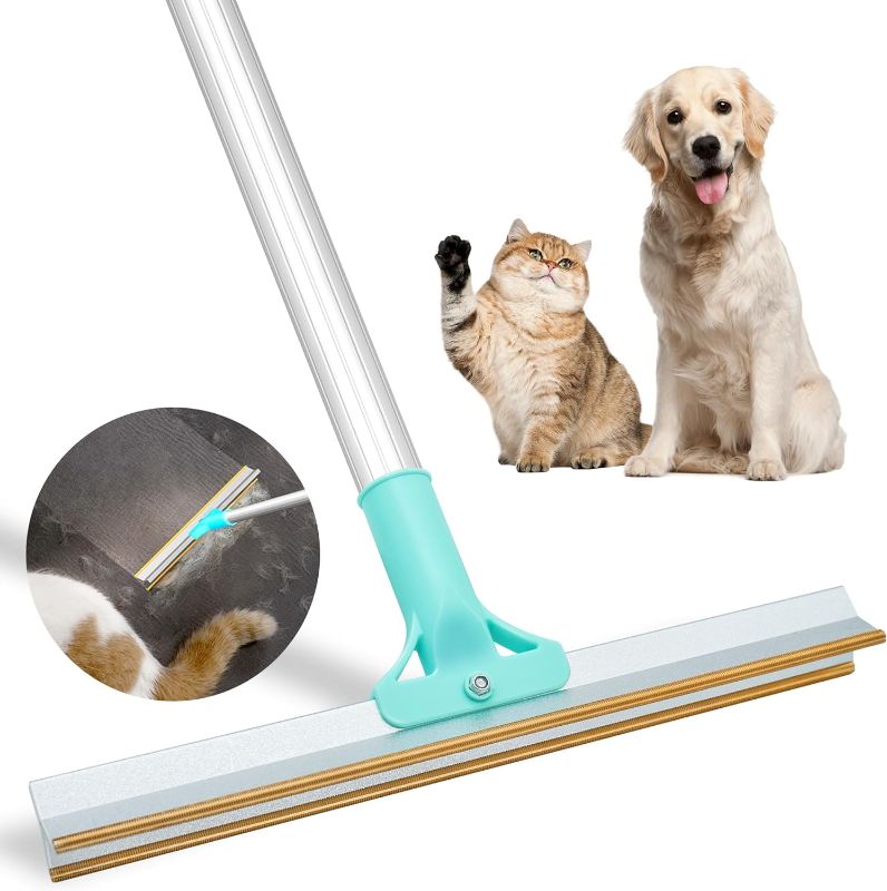 Photo 1 of 60" Pet Hair Removal Broom Carpet Rake for Pet Hair with Adjustable Aluminum Alloy Handle & Metal Edge Design Carpet Scraper Dog Cat Pet Hair Remover Tool for Embedded Fur from Rugs, Mats, Couch