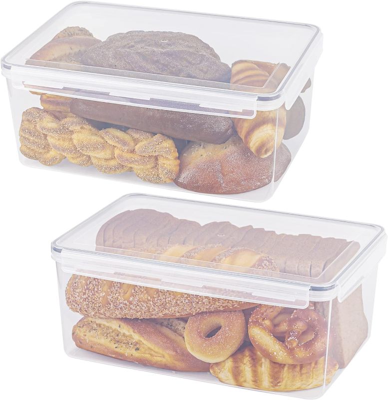 Photo 1 of  2 Pack Large Bread Box for Kitchen Countertop, Airtight Bread Storage Container for Homemade Bread and Bakery Loaf, Plastic Bread Keeper, 11.6 Qt / 11L Each